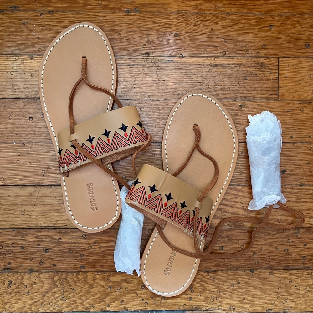 Soludos Embroidered Leather Lace-Up Sandals Tan - Picture 7 of 8